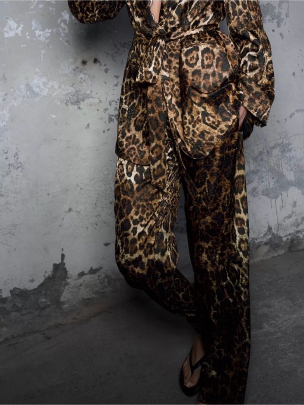 Zara Leopard Print Wide Leg Silk Trousers